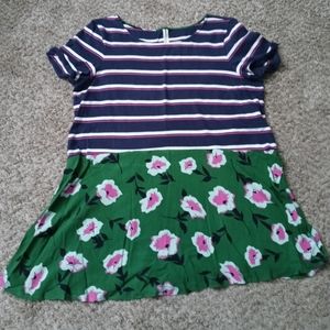 Anthropologie Floral And Striped Tunic Blouse L